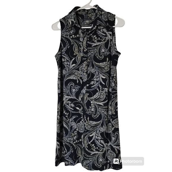 Tommy Hilfiger Dresses & Skirts - Tommy Hilfiger navy blue paisley stretch sleeveles collared dress size 4